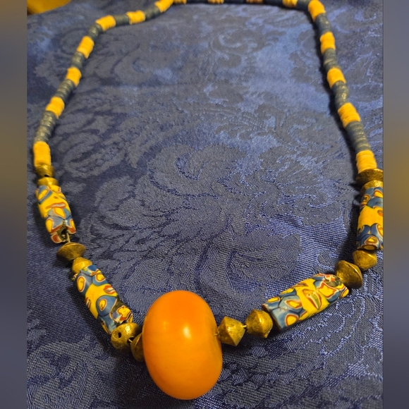 Millifiori Jewelry - Vintage African Amber & Millifiori Necklace